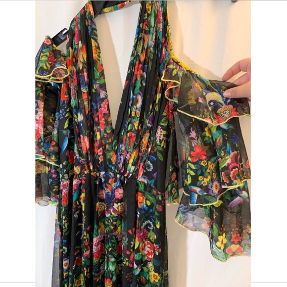 NEW $608 Tadashi Shoji Sunniva Cold Shoulder Chiffon Gown‎ [SZ 00 ] - Picture 5 of 14